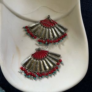 Vintage Silverish/Gold Fan Earrings